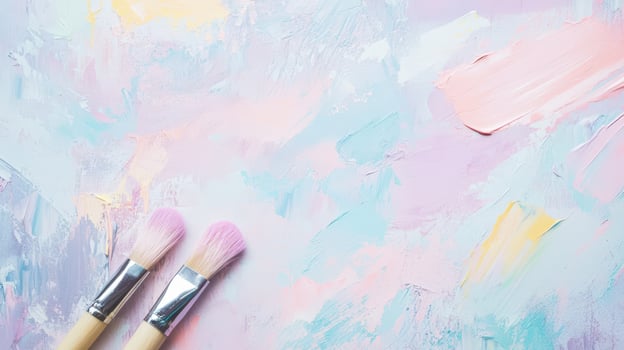 Pastel brushes on colorful textured surface photo