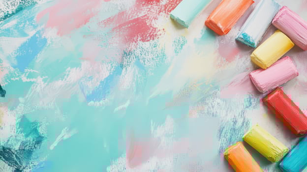 Colorful chalk pieces on a textured background photo
