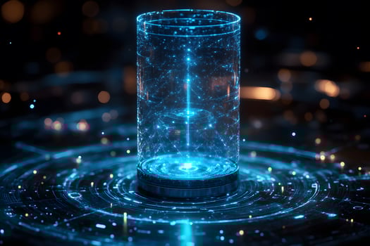 Futuristic Holographic Interface Cylinder with Glowing Blue Lights for Technology Visualization photo