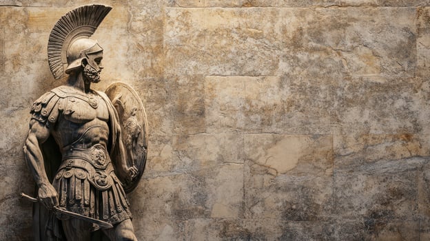 Historic warrior statue in a stone setting photo