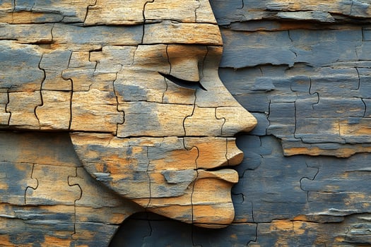 Wooden Puzzle Art Profile Intricate Texture and Natural Aesthetic for Wall Decor photo