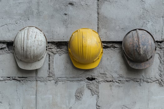 Three hard hats on a wall photo