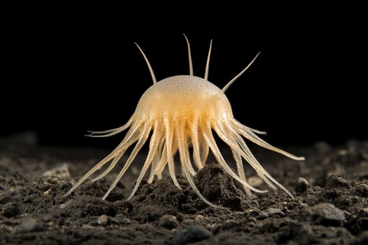 A jellyfish is standing on top of dirt photo