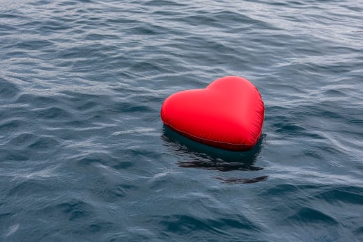 A red heart floating in the water photo