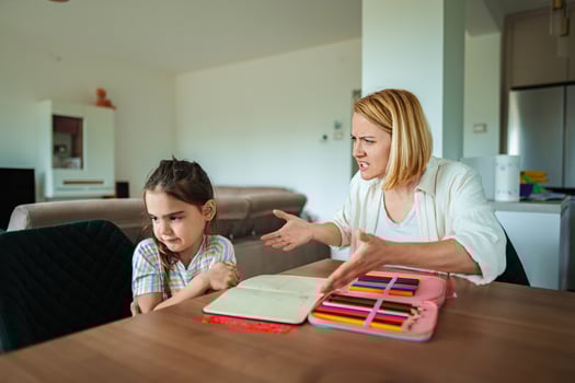 Mom and daughter share a tense moment in the kitchen photo