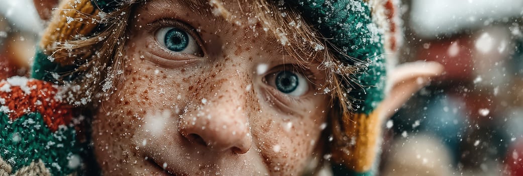 Child enjoying snowfall during winter holiday celebrations in a festive atmosphere photo