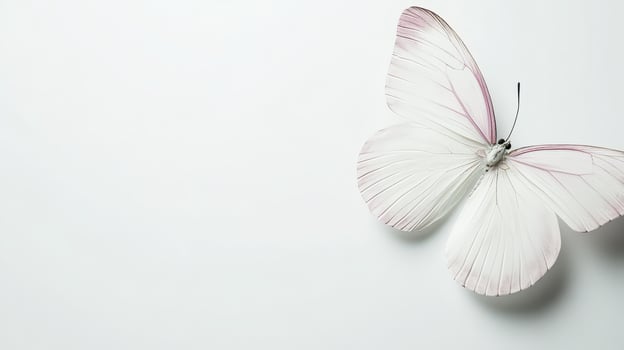 Delicate white butterfly rests on a plain surface photo