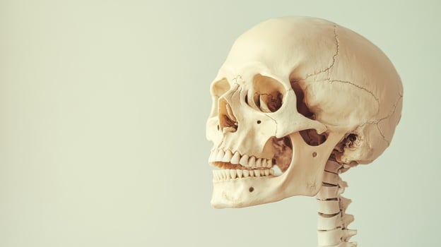 Realistic human skull on neutral backdrop photo