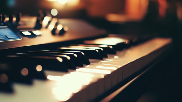 Elegant piano keyboard in soft light photo