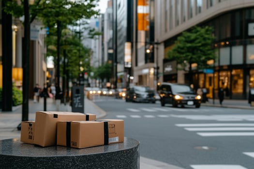 Amazon packages on a street corner photo