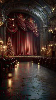 Elegant theater interior with festive decorations and warm lighting during the holiday season photo