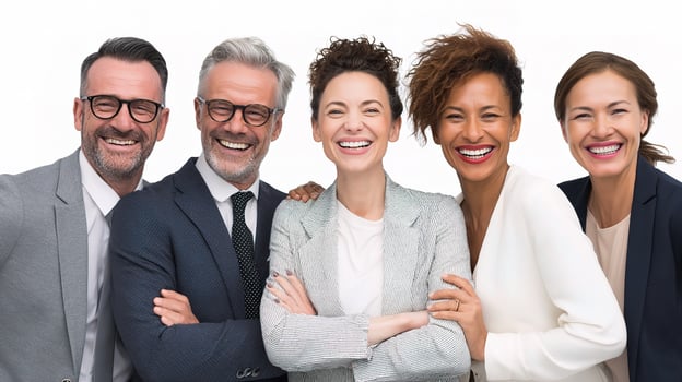 A group of business people smiling and standing together photo