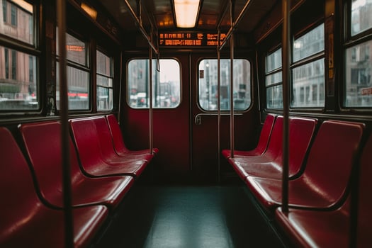 A bus with red seats photo