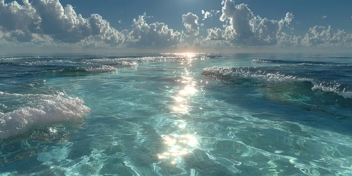 Serene ocean view with sparkling water and reflective clouds during early morning photo