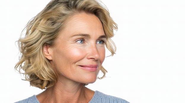 A woman with blonde hair and blue sweater photo