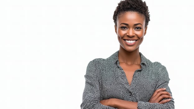 A smiling black woman with her arms crossed photo