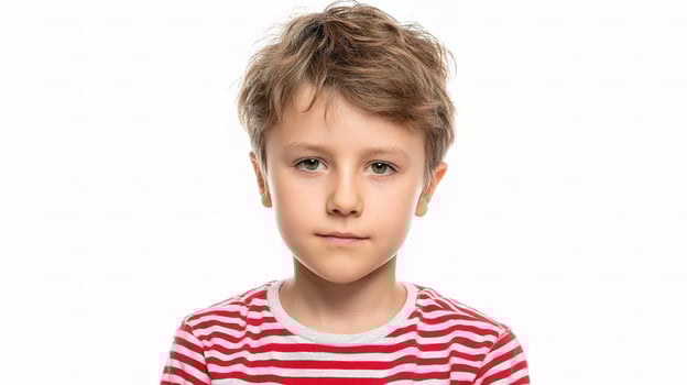 A young boy in a red and white striped shirt photo