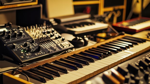 Musical gear in a creative studio photo