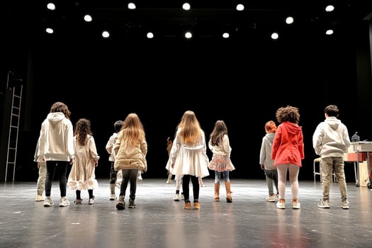 A group of children standing on a stage photo