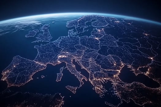 Europe and european countries at night from space 3d illustration photo