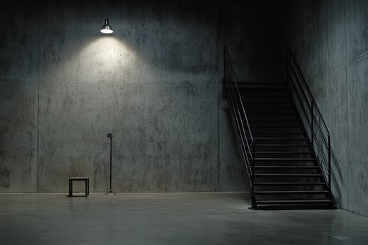 An empty room with a stairway and a light photo