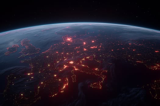 The earth with red lights and a city in the background photo