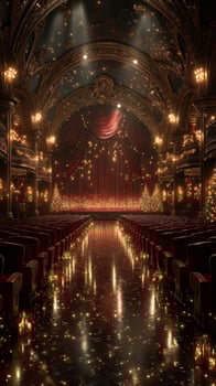 Elegant theater interior adorned with festive decorations creates a magical atmosphere for a winter performance photo