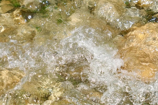 A bird flying over a stream of water photo