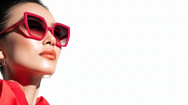 A woman wearing sunglasses and a red top photo
