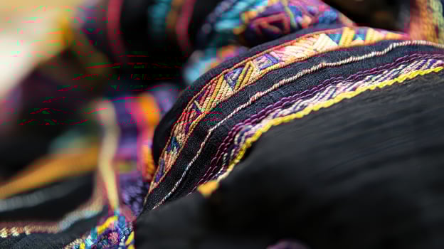 Vibrant textile with fine craftsmanship photo