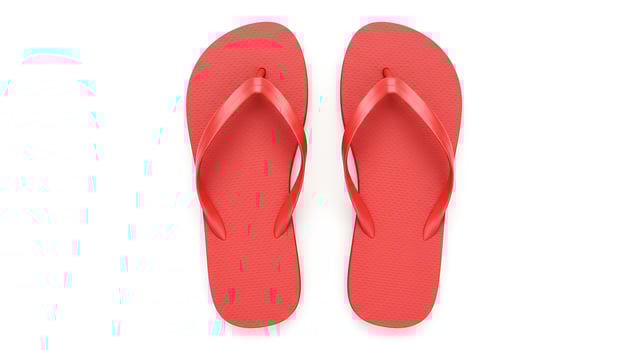 Minimalist flat lay of beach flip flops on white background representing summer essentials vacation packing and seaside lifestyle imagery photo