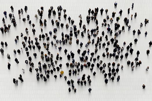 A large group of people standing in a square photo