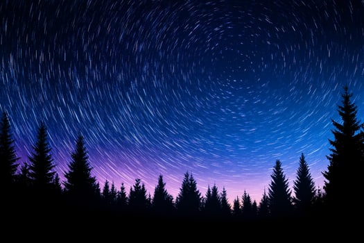 A star trail over the trees in the night sky photo