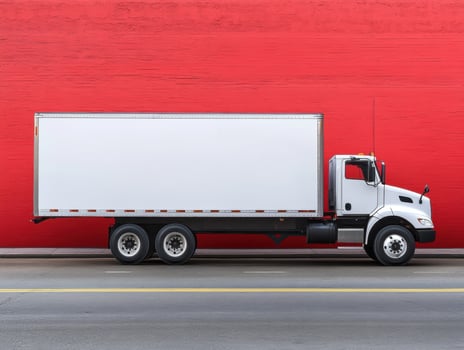 White truck parked against a vibrant red wall during daytime photo