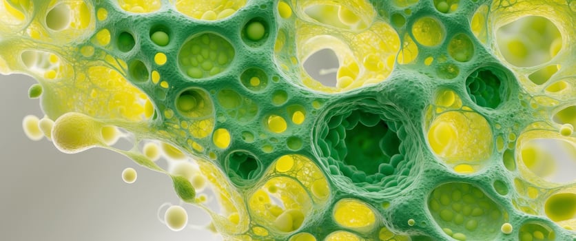 Abstract Interconnected Cellular Structure in Green and Yellow Tones, Macro Detail photo