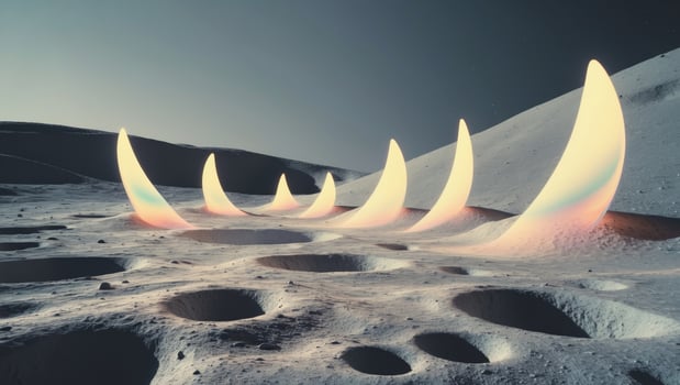 A group of white horns on a snowy surface photo