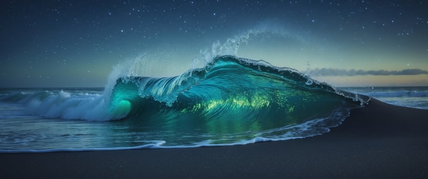 A wave breaking on the beach at night photo