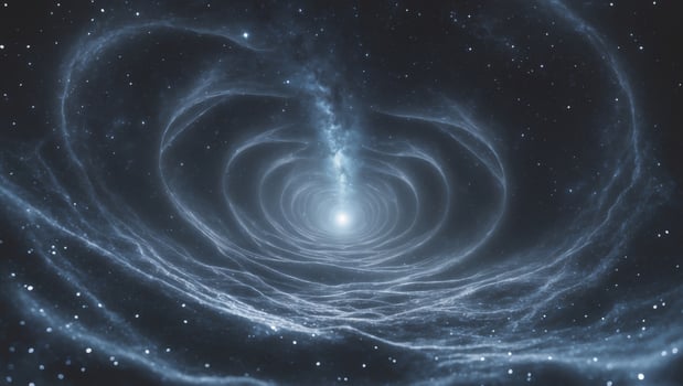 A black hole is seen in the center of a spiral galaxy photo