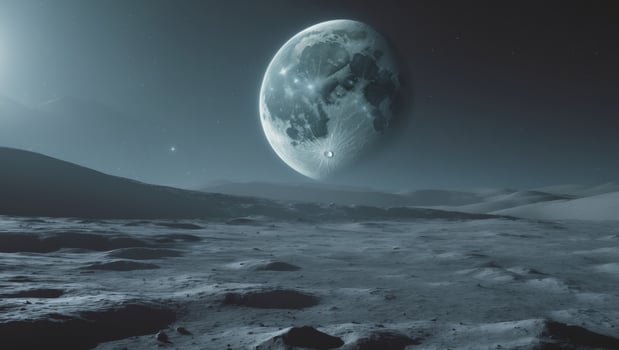 An alien planet is seen in the distance photo