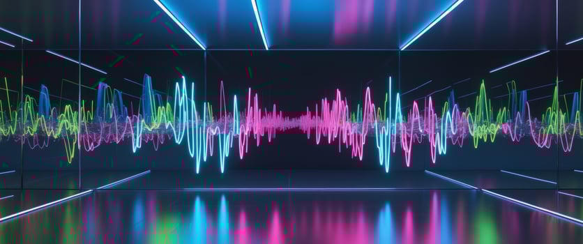 Sound waves in a room with neon lights photo