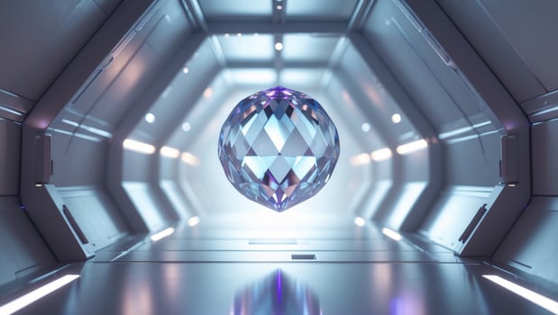 A diamond is sitting in a futuristic tunnel photo