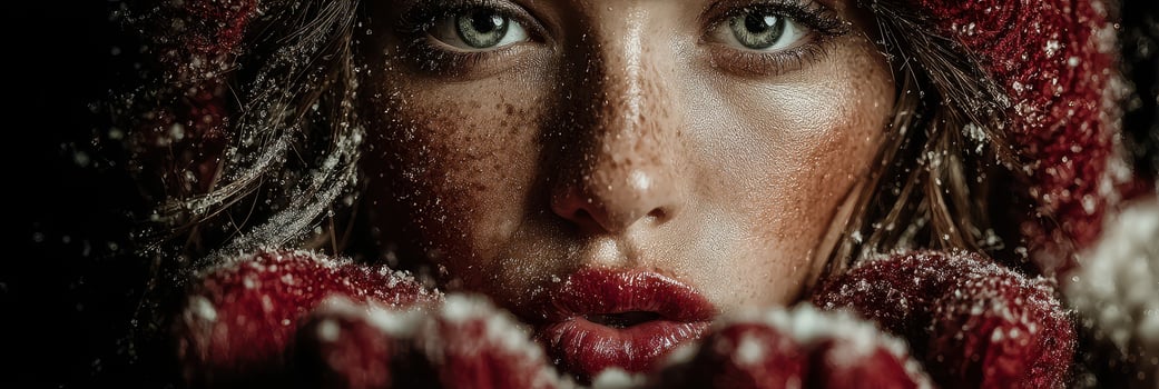 Young woman enjoying winter snow while embracing herself for warmth in a snowy outdoor setting photo