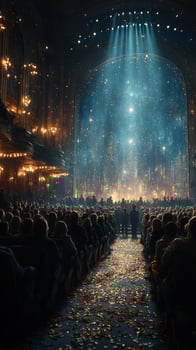 Elegant performance in a grand theater with sparkling lights and an enchanted atmosphere during a spectacular evening event photo