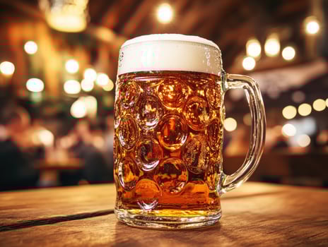 Refreshing craft beer served in a glass with bubbles and froth photo