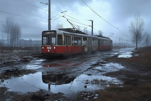 A red and white train is on the tracks photo