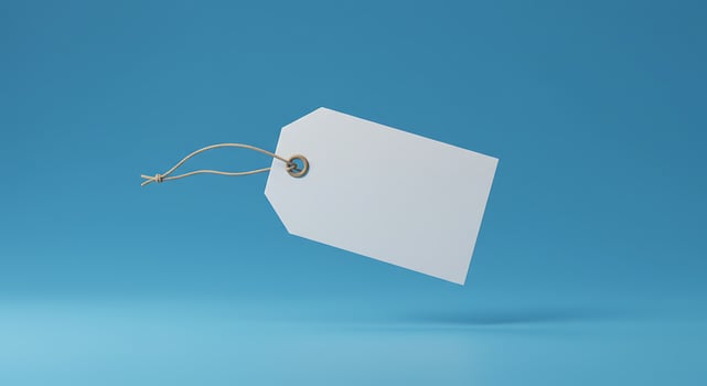 White blank price tag on blue background 3d render photo