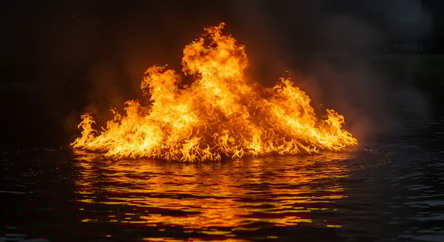A bonfire is burning in the water photo