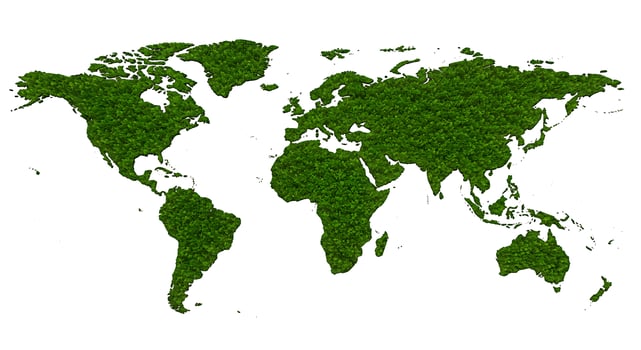 A green world map with a white background photo