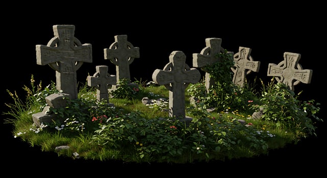 A group of graves with crosses and flowers photo
