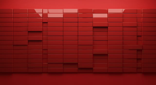 Red wall background with squares of red tiles photo